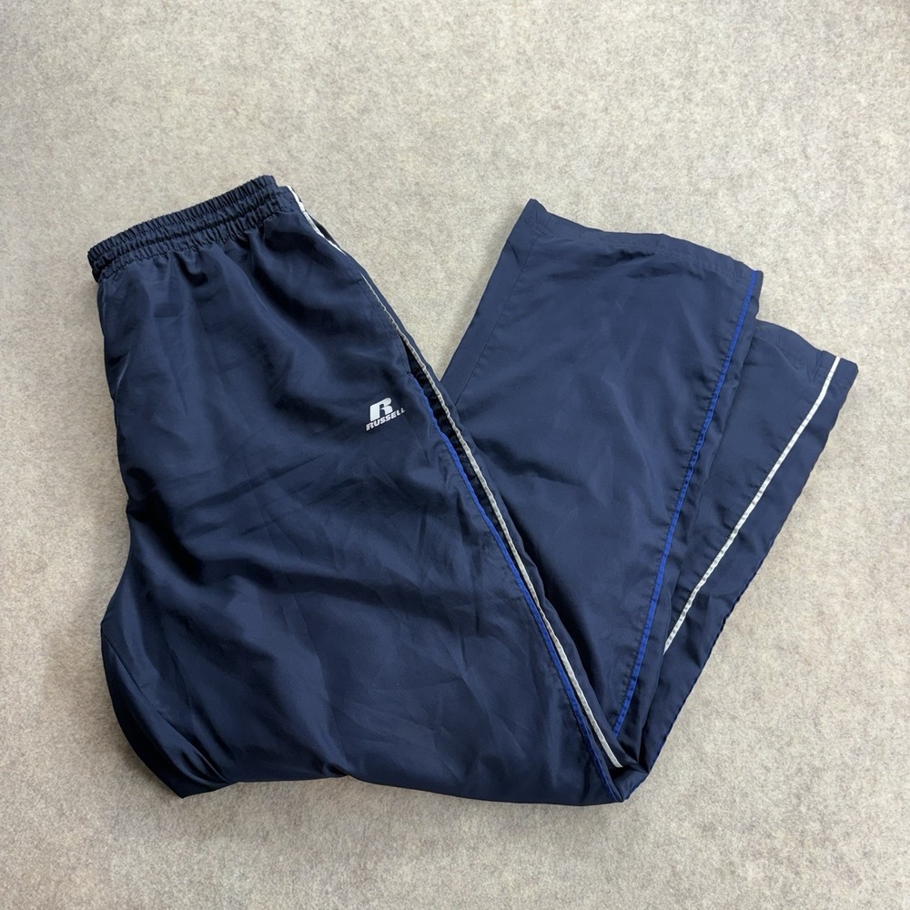 Vintage Y2K Russell Athletic Navy Blue Track Pants Size XL Striped Baggy Lined